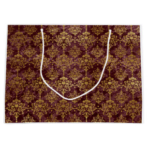 Gold Damask on Burgundy Background Large Gift Bag