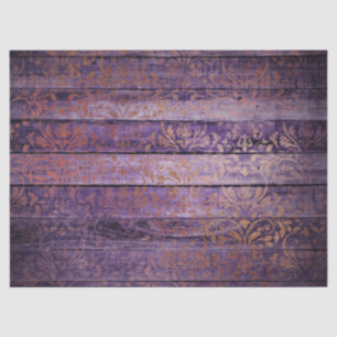 Gold Damask on Purple Wood Decoupage Tissue Paper