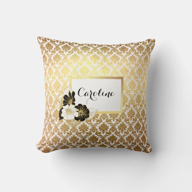 Gold Damask on White Cushion (Front)