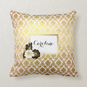 Gold Damask on White Cushion