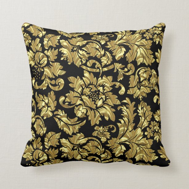 Black And Gold Damask Decorative & Throw Cushions Zazzle UK