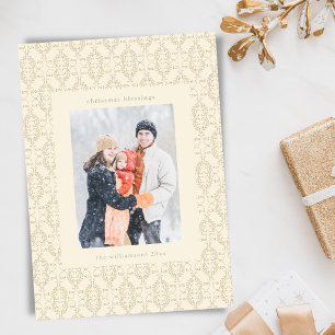 Gold Damask Pattern Christmas Blessings Photo Holiday Card