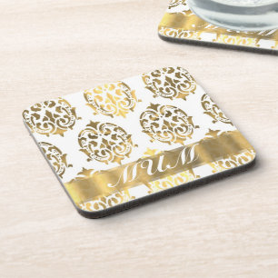 Gold damask pattern moms coaster
