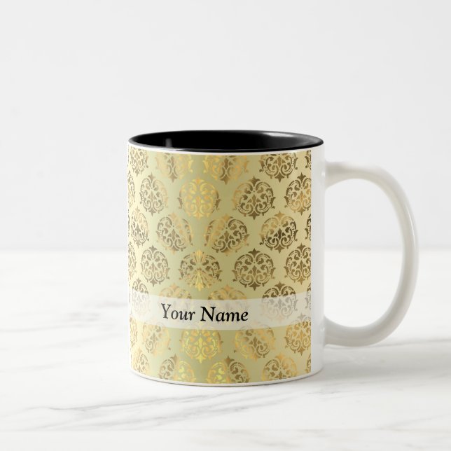 Gold damask pattern Two-Tone coffee mug (Right)