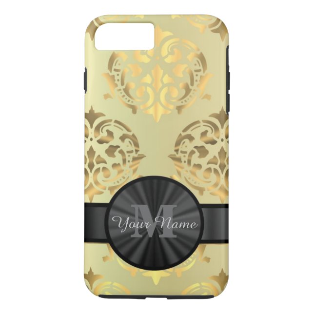 Gold damask personalised monogram Case-Mate iPhone case (Back)