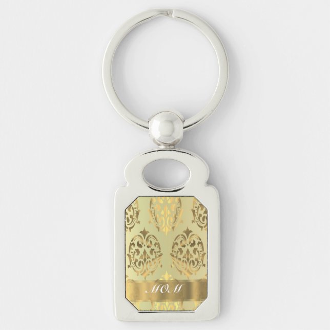 Gold damask personalised mother key ring (Front)