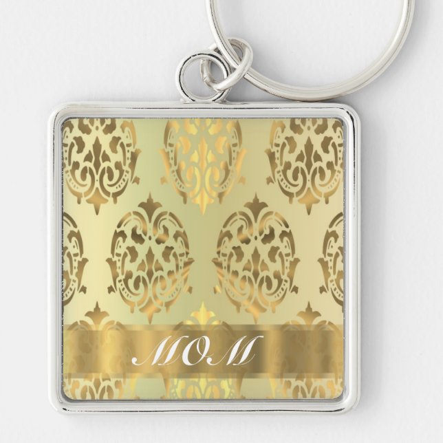 Gold damask personalised mother key ring (Front)