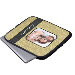 Gold damask photo template laptop sleeve