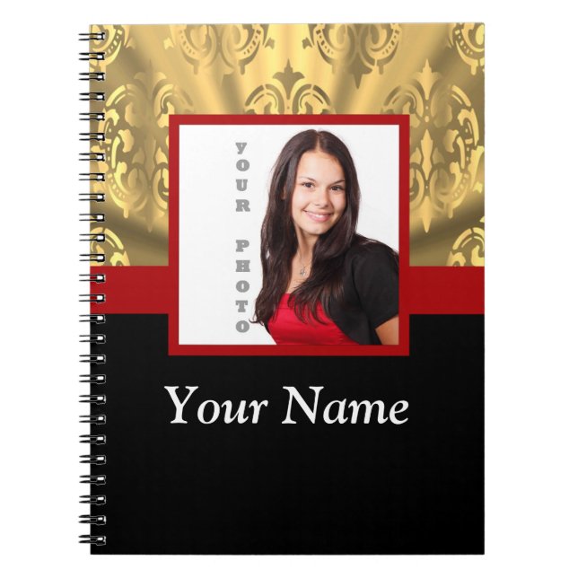 gold damask photo template notebook (Front)