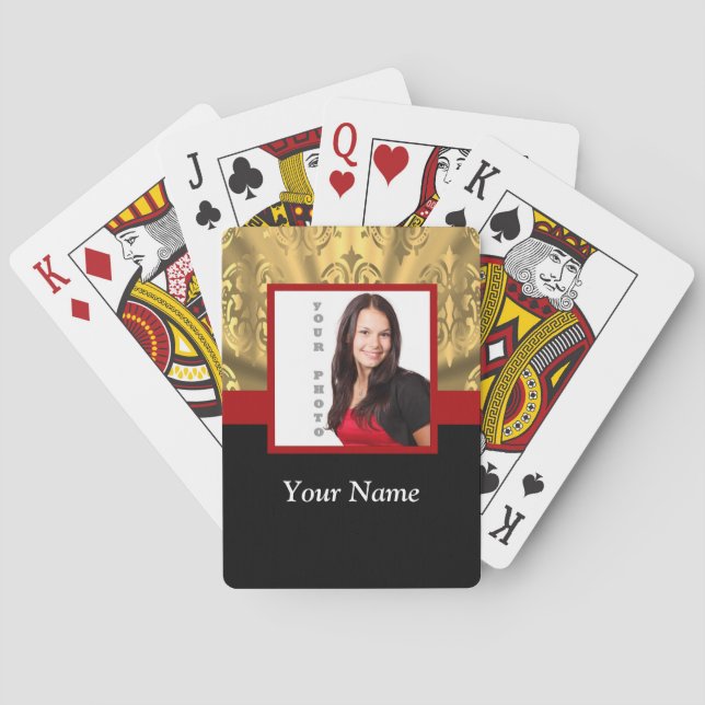 gold damask photo template playing cards (Back)