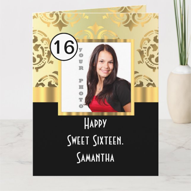 Gold damask photo template sweet sixteen (Front)