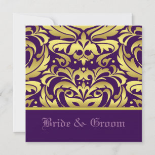 Gold Damask & Purple Elegant Wedding Invitation