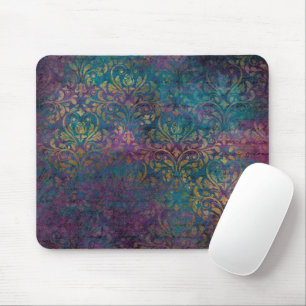 Gold Damask Purple Pink Teal Mouse Mat