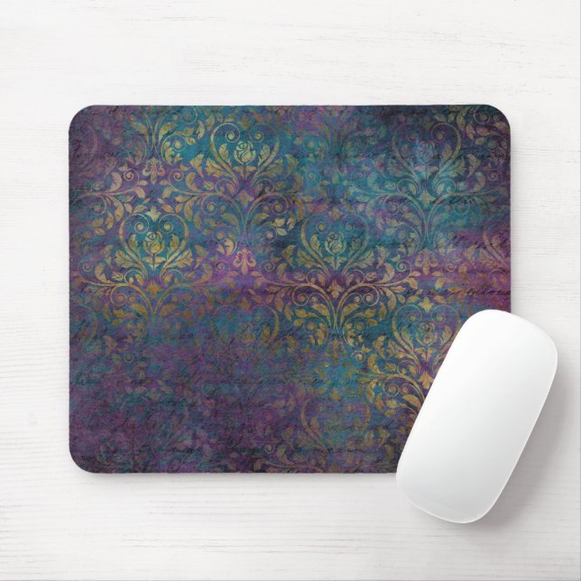Gold Damask Purple Pink Teal Mouse Mat (With Mouse)