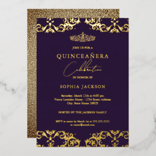Gold Damask Purple Quinceanera 15th Birthday 