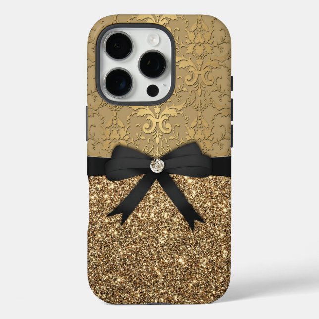 Gold Damask, Ribbon, & Glitter Case-Mate iPhone Case (Back)
