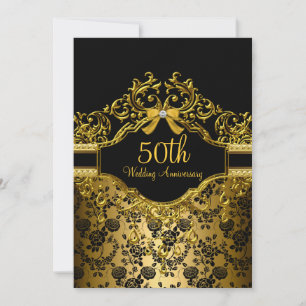 Gold Damask & Rose 50th Anniversary Invite