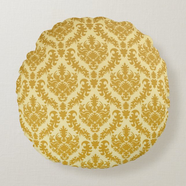 Gold damask round cushion (Front)
