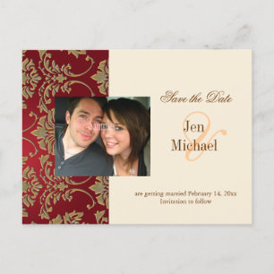 Gold damask, Save the Date Photo postcards, Announcement Postcard