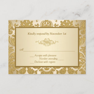Gold Damask, Scroll 50th Anniversary Reply Card