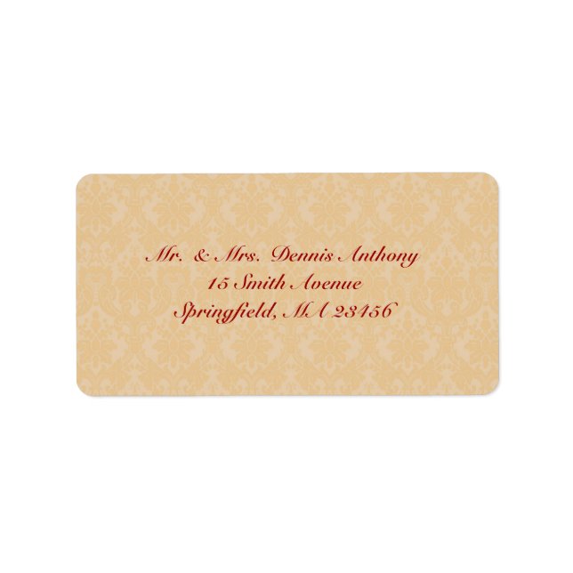 Gold Damask Shipping Address Label (Front)