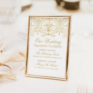 Gold Damask Signature Cocktails Wedding Sign