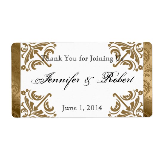 Gold Damask Silk Posh Water Bottle Label Shipping Label