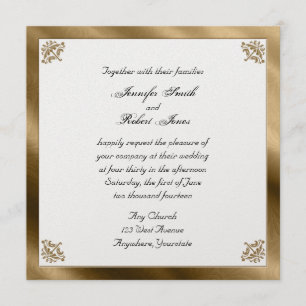 Gold Damask Silk Posh Wedding Invitation