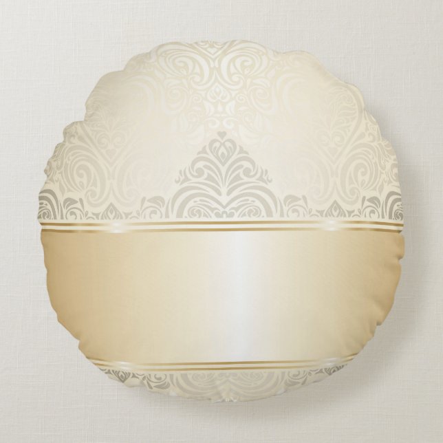 Gold,damask,silver,champagne,elegant,chic,pretty, Round Cushion (Front)