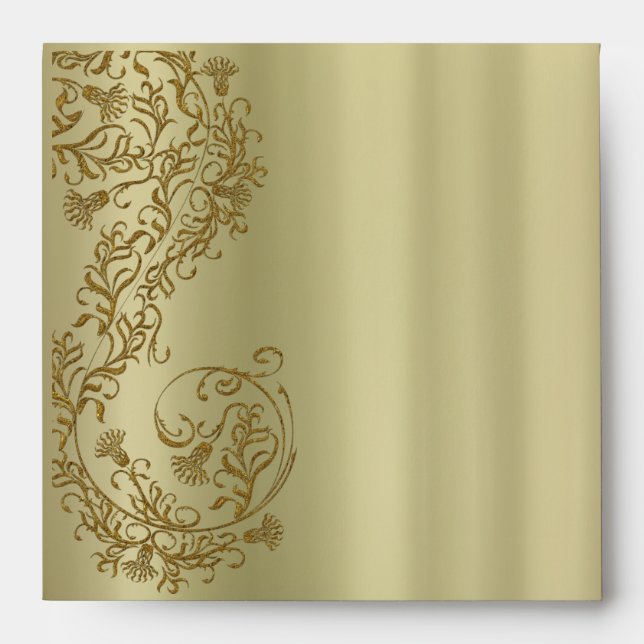 Gold damask Square Invitation Envelopes (Front)