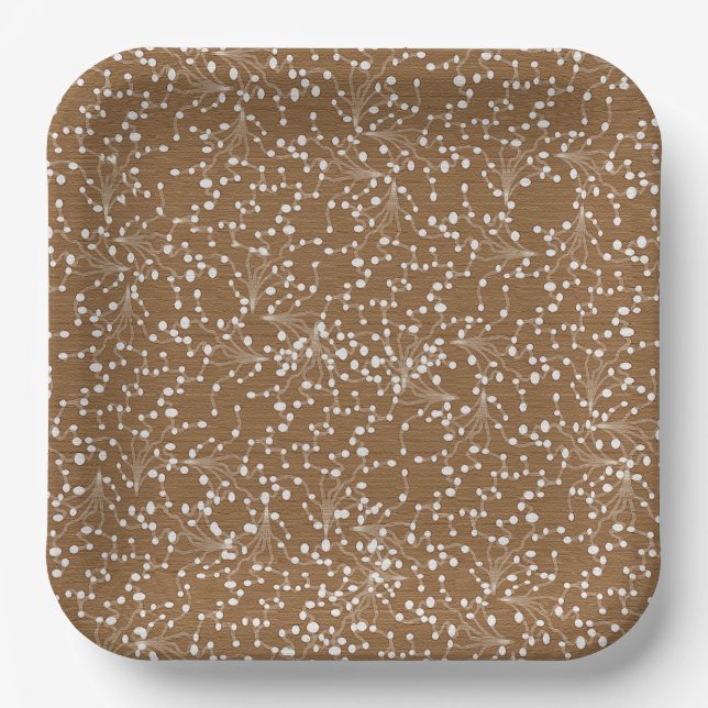 Gold Damask Square Paper Plate (Front)