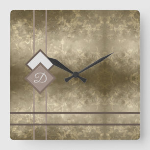 Gold damask square wall clock