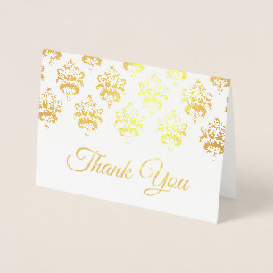 Gold Damask Trim Thank You Foil Card