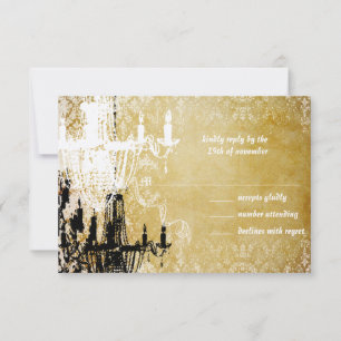 Gold Damask Vintage Chandelier Wedding Invitation