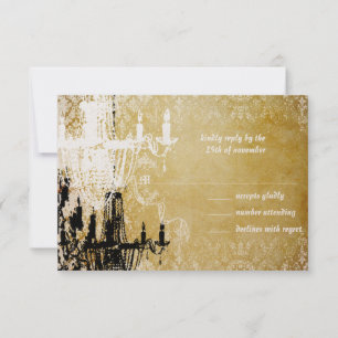 Gold Damask Vintage Chandelier Wedding Invitation
