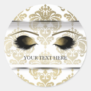 Gold Damask Vintage Glam Modern Makeup Eyelashes Classic Round Sticker