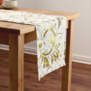 Gold Damask White Background Short Table Runner