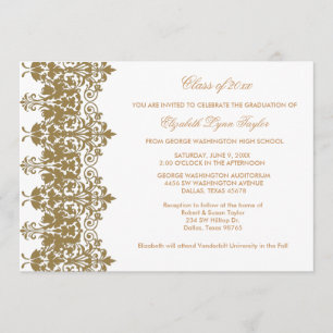 Gold Damask & White Graduation Announcement