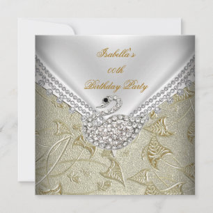 Gold Damask White Swan Elegant Birthday Party Invitation