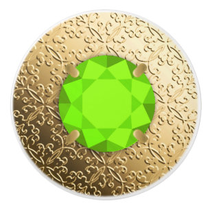 Gold Damask with a faux peridot gemstone Ceramic Knob