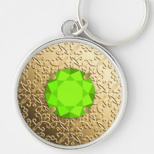 Gold Damask with a faux peridot gemstone Key Ring