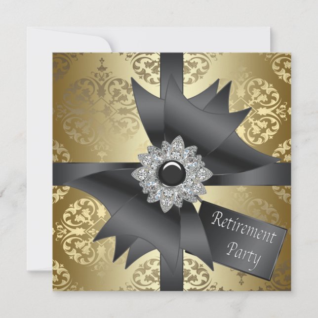 Gold Damask Womans Retirement Party Invitation (Front)