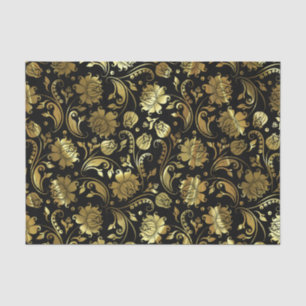 Gold Damasks &Black Background Tissue Paper