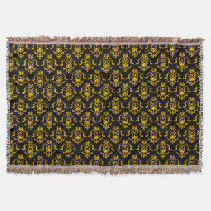 Gold Damasks On Black Throw Blanket