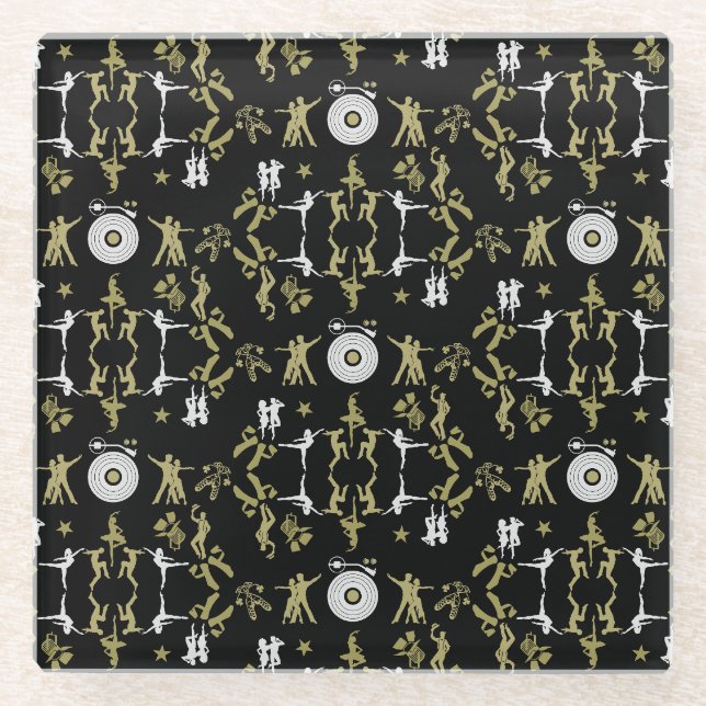 Gold Dancer Patterned Home Decor Glass Coaster (Front)
