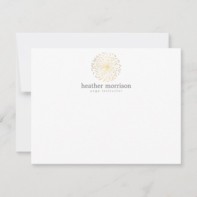 GOLD DANDELION STARBURST LOGO on WHITE Notecard (Front)