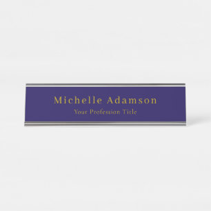 Gold & Dark Blue Color Professional Plain Modern Desk Name Plate