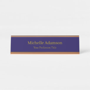 Gold & Dark Blue Color Professional Plain Modern Desk Name Plate