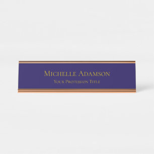 Gold & Dark Blue Colour Professional Plain Modern Desk Name Plate