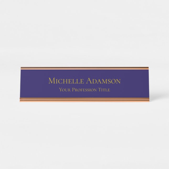 Gold & Dark Blue Colour Professional Plain Modern Desk Name Plate (Front)